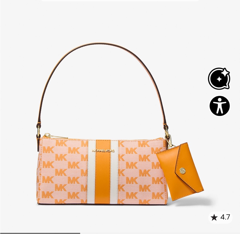 NWT Michael Kors Vincent medium jacquard orange pochette with card case